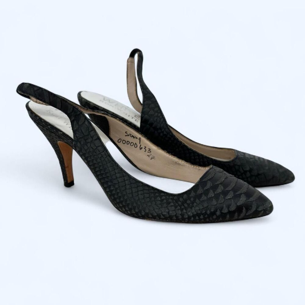 Ron White All Day Heels Black Snakeskin Leather Slingback Pumps Size 8.5